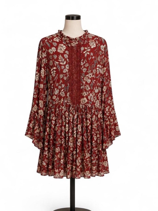 torrid Dresses & Skirts - NWOT Torrid Red Floral Skater Babydoll Dress Mock Neck Bell Sleeve Size 2X